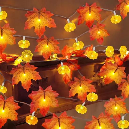 2 Pack & Timer - Fall Garland with Pumpkin Lights - 60 LED 20 Ft (3D) {1}