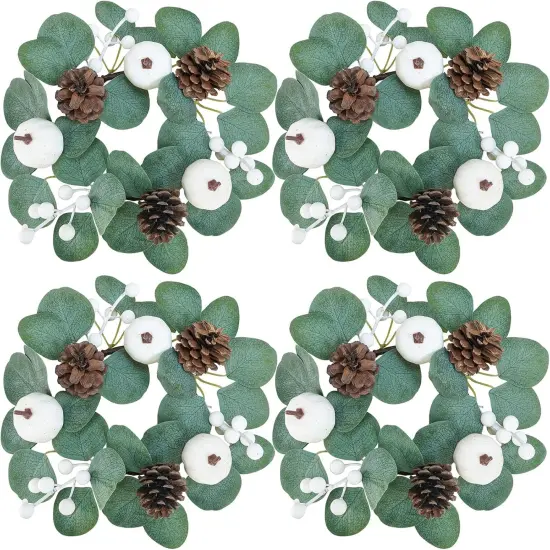 4 Pack Fall White Pumpkin Candle Rings Faux Eucalyptus {1}