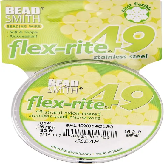 The Beadsmith Flex-Rite Beading Wire - Stainless Steel Micro Flexible Wire, 49 Strand, Clear Color, .014" Diameter, 30-Foot Spool, Nylon Coated {6}