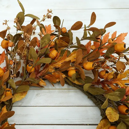 20'' Fall Wreath Autumn Wreath for Front Door with Small Pumpkins {5}