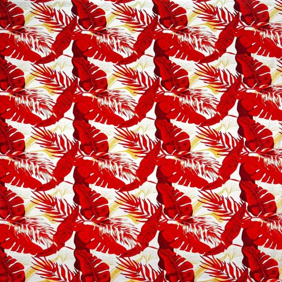1 Yard All Over Tropical Leaves Cotton Fabric, 36in L x 45in W Royal/Red/Light Blue {3}