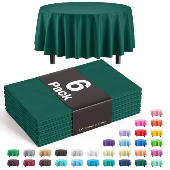 Exquisite Disposable Round Plastic Tablecloths &ndash; 6 Pack 84" Disposable Table Cloths &ndash; Indoor/Outdoor Party Tablecloth &ndash; Round Plastic Table Cover for Events & Party Supplies Dark Green {1}