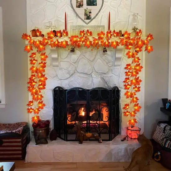 4 Pack Fall Garland with Lights Decor - 40Ft 80LED {5}