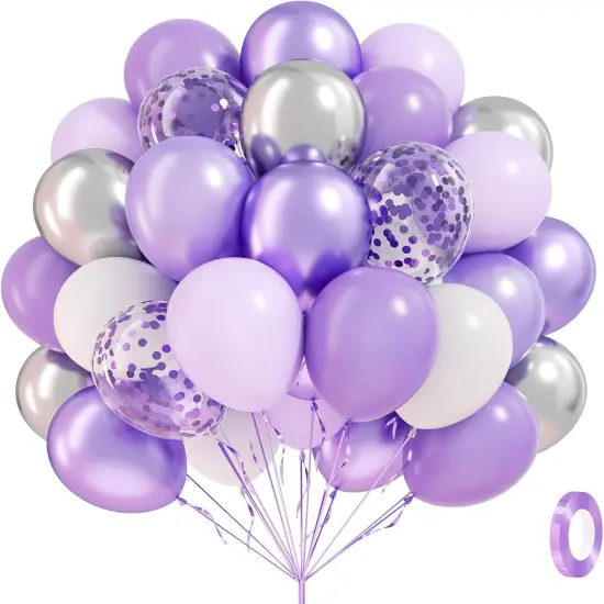 60pcs Purple and Silver Balloons 12inch with Pearl Purple White-Pastel Purple Sliver {1}