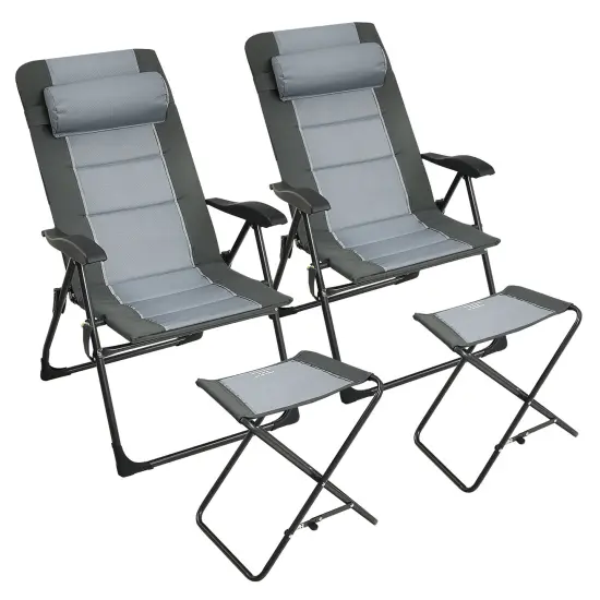 Costway 4PCS Patio Folding Dining Chair Ottoman Set Recliner Adjustable Gray {3}