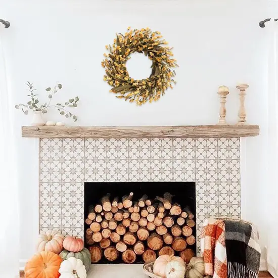 20" Fall Artificial Mustard Flower Wreath {5}