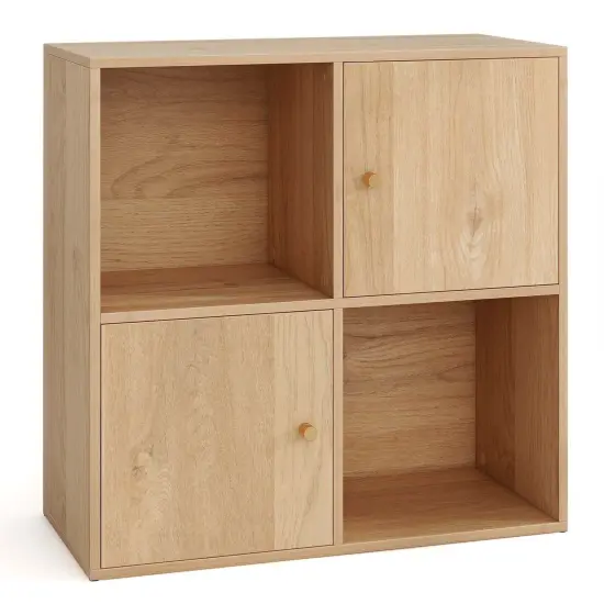 Costway 4-Cube Bookcase with Dual Anti-Tipping Kits & 2 Cabinets Storage Organizer White/Natural {8}