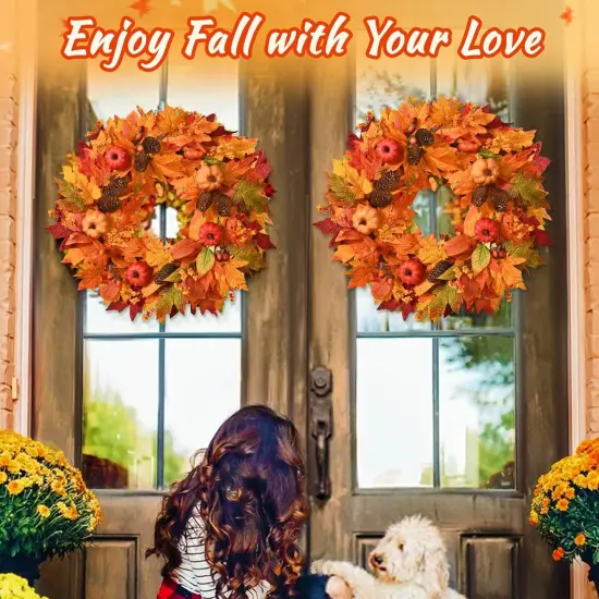 Autumn Wreath with Pumpkins Pinecones {2}