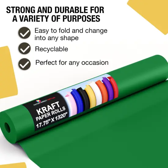 Kraft Paper Roll 17.75" X 1320" (110' Ft) Colored Paper Roll - Packing Paper Roll - Craft Supplies - Kraft Wrapping Paper Perfect as Shipping Paper Craft Paper Roll by Crown Display Green {2}