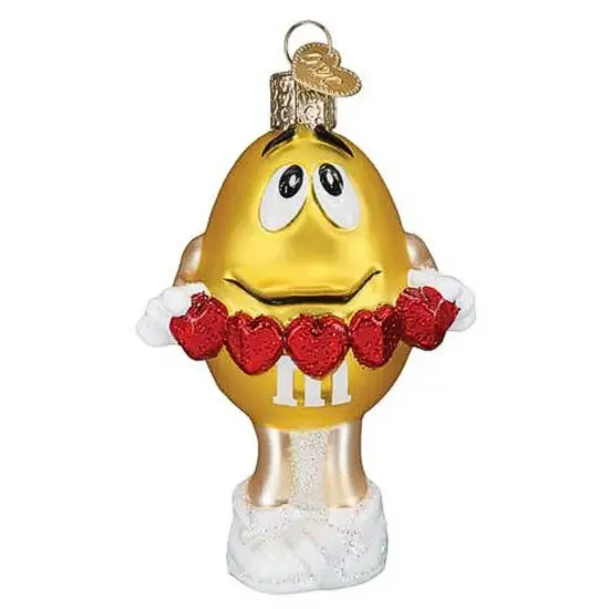Old World Christmas 3.75 In M&M's Yellow Love You Valentine Tree Ornament , Hearts Chocolate {1}
