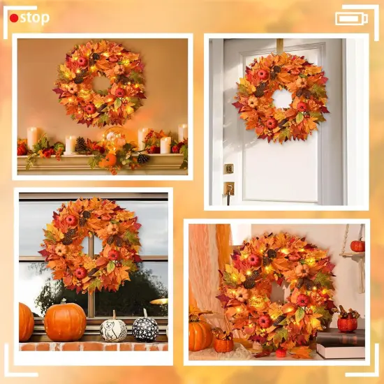 Autumn Wreath with Pumpkins Pinecones {4}