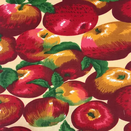 1 Yard Beige Apple Pattern Poly Cotton Fabric 59/60 Inch Width {1}
