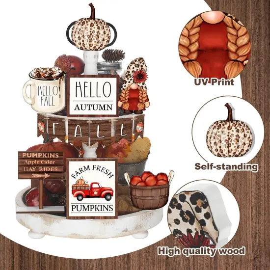 13 Pcs Fall Tiered Tray Decor Set Thanksgiving {3}