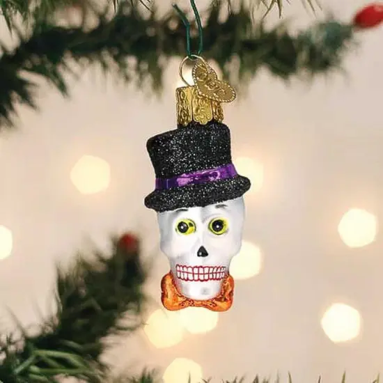 Old World Christmas 2.25 In Mini Top Hat Skeleton Halloween Tree Ornament , Bones Bow Tie Multicolored {3}