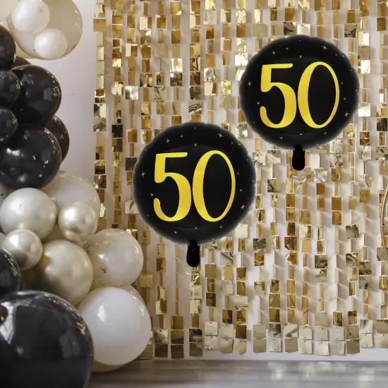 50th Birthday Balloons Mens 50th Birthday Decorations Black and Gold Foil {2}