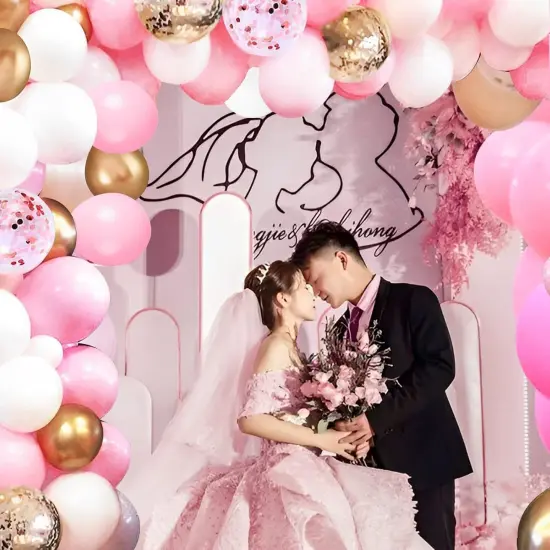 60Pcs Pink Gold Confetti Latex Balloons - Pink|White|Gold {2}