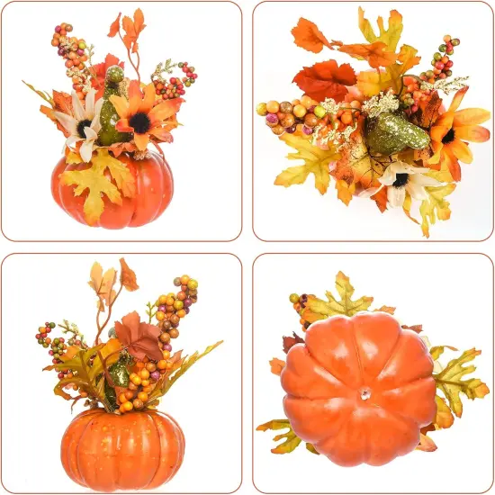 Mini Artificial Pumpkin with Flower and Maple Leaf Outdoor Halloween {2}