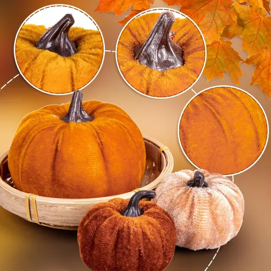 12Pcs Fall Artificial Pumpkins 3 Sizes Fake Velvet Pumpkin {2}