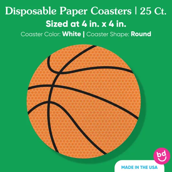 Big Dot of Happiness 25 Ct Basketball Drink Coasters, 4-Inch Disposable Round Paper Coasters for Birthday Party, Cocktail Table Decor for Bar Drinks {5}