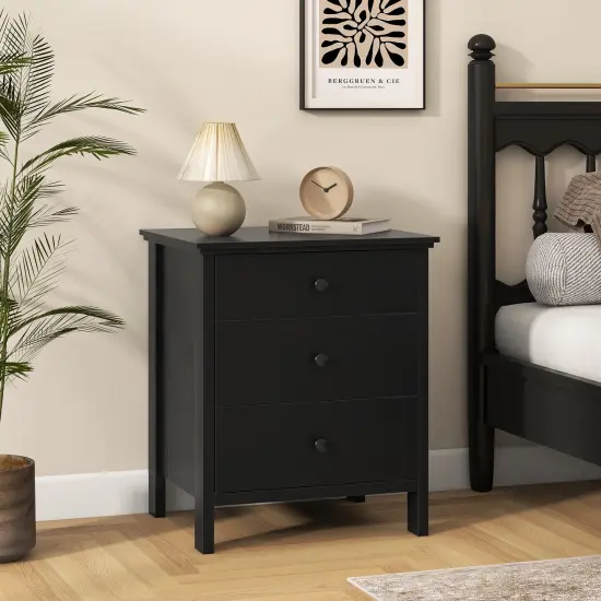 Costway Nightstand Beside End Side Table Accent Table Organizer W/3 Drawers Black {2}