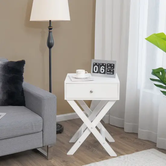 Costway Side Nightstand with Drawer x Shaped Structure Accent Sofa End Table White\Black {3}