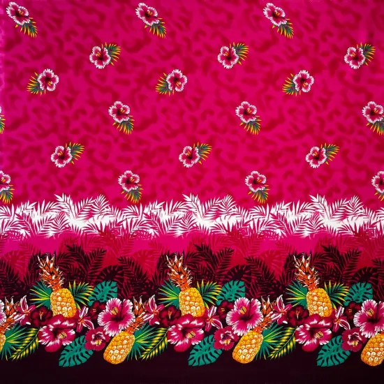1 Yard Pineapple Hibiscus Ocean Tropical Leaves Fabric 100% Rayon, 36in L x 45in W Fuschia {1}