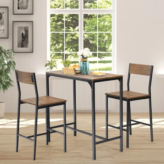 Costway 3PCS Bar Table Set Industrial Counter Height Dining Table Set w/2 Stools {2}