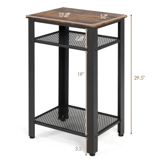 Costway 3-Tier Industrial Tall Nightstand Side End Telephone Table w/ Mesh Shelves {2}