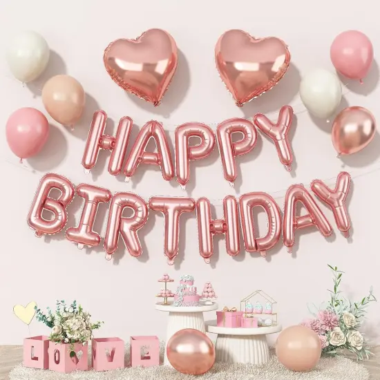 Happy Birthday Balloon Banner Rose Gold - Rose Gold {1}