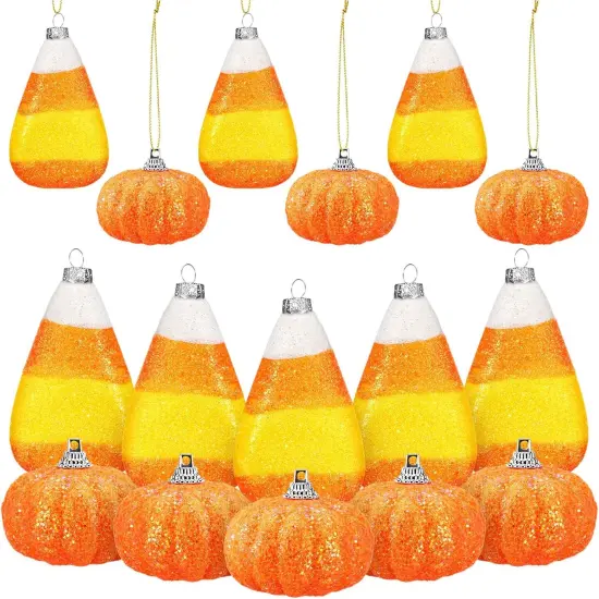 16 Pcs Fall 3D Glitter Candy Corn Pumpkin Ornaments {1}