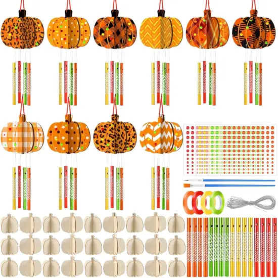 128 Pcs Fall Crafts Pumpkin Wind Chime Making Kit Make Your Own Pumpkin {1}