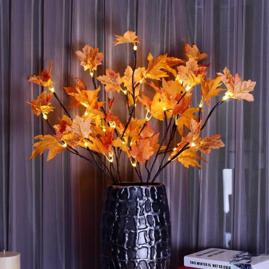 32IN 32LED Lighted Willow Twig Branch, Maple Leaf, Built-in Timer, USB Plug-in and Battery Powered, D&eacute;cor for Home, Festival, Party, Christmas, Night Light {4}