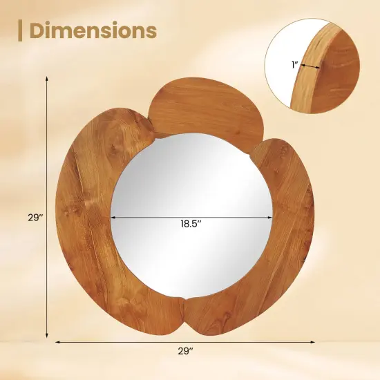 Costway Irregular Wall Mirror 29 Inch Rustic Hanging Vanity Mirror with Teak Wood Frame {3}