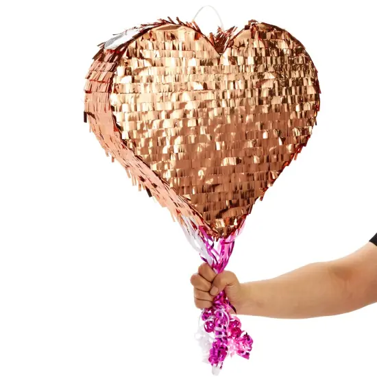 Sparkle and Bash Rose Gold Foil Pull String Heart Pinata, Ideal for Birthday Party Decorations & Supplies, Quinceanera, Valentine's Day (15.7 x 13 x 3 In, Small), Ages 3-14 {4}