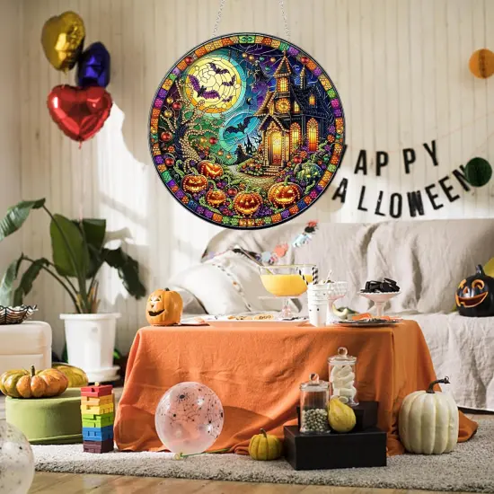 DIY Halloween Diamond Art Painting Wreath Kits，Special Shaped Rhinestone(Haunted House) {4}