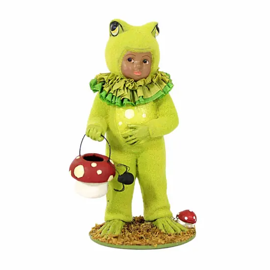 Bethany Lowe 5.25 In Dressed Up Dusty Frog Halloween Figurine , Lightweight Halloween Decor Halloween Trick Or Treating Mushroom Green {1}