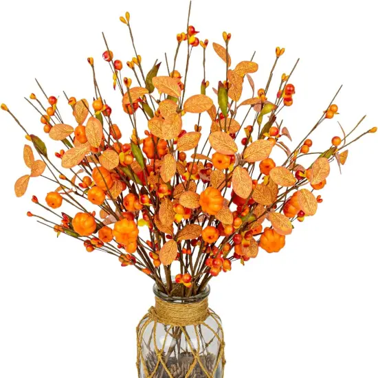 Fall Pumkin Picks Orange Berry Stems with Eucalyptus Leaves {1}