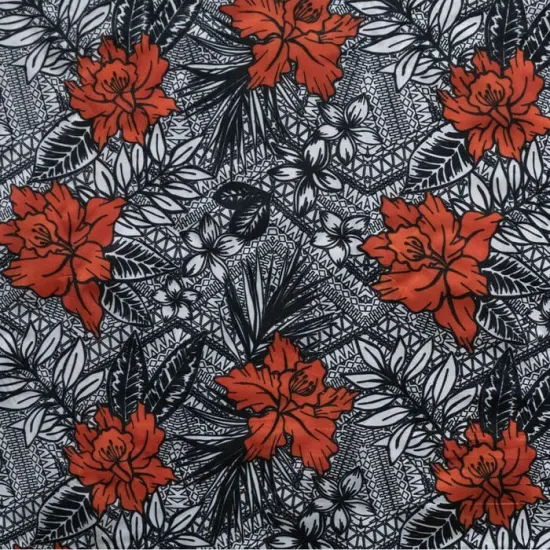 1 Yard All Over Tropical Flowers & Leaves Fabric, 100% Polyester, 60" Wide Orange {1}
