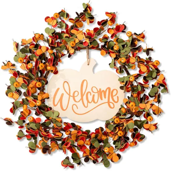 Autumn Artificial Wreath with Vibrant Leaves {1}