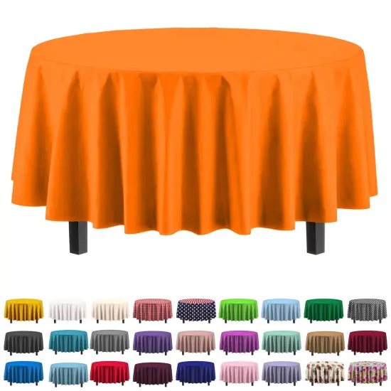 Exquisite Disposable Round Plastic Tablecloths &ndash; 12 Pack 84" Disposable Table Cloths &ndash; Indoor/Outdoor Party Tablecloth &ndash; Round Plastic Table Cover for Events & Party Supplies Orange {2}