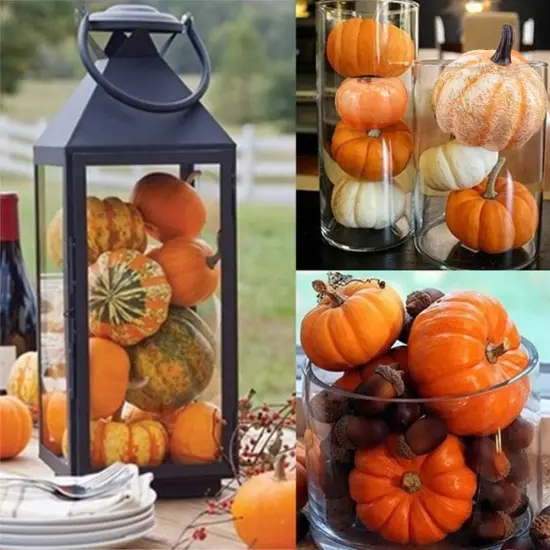 96Pcs Halloween Artificial Pumpkin and Gourd Maple Leaf Sunflower {5}