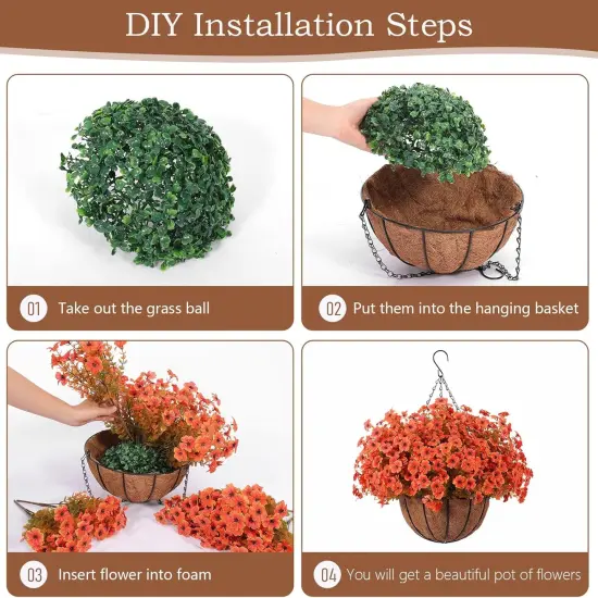 2 Pcs Artficial Orange Fall Outdoor Flowers with Hanging Baskets {2}