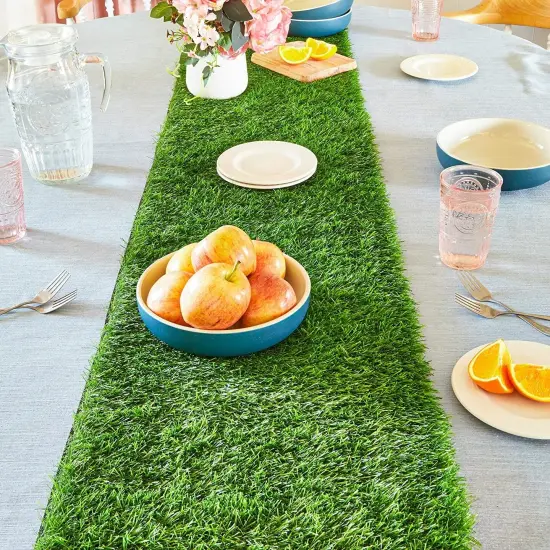 Artificial Grass Table Runner for Sports, Birthday Party Decorations, Wedding Banquet Table Setting, 14 x 108-Inches Green {5}