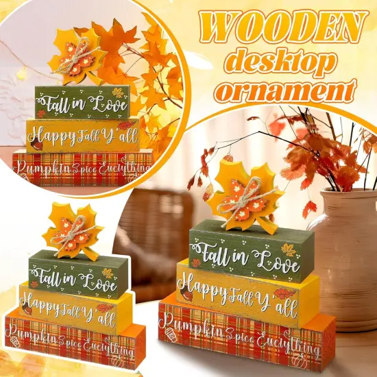 4 Pcs Fall Decorations Autumn Wooden Sign Maple Leaves {4}