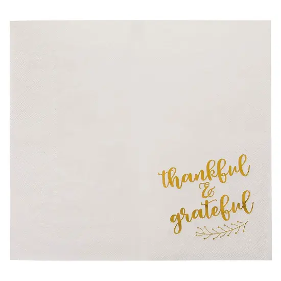 50 Pack Thanksgiving Cocktail Napkins Party Supplies Table Decorations, Thankful and Grateful (5 x 5 In) White {6}