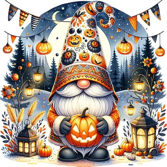 Halloween Gnome Pumpkin Moon Diamond Art Kits for Adults {1}
