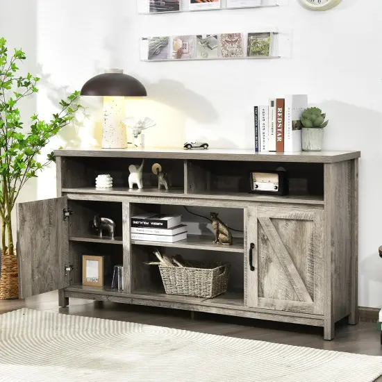 Costway 59'' TV Stand Media Center Console Cabinet w/ Barn Door for TV's 65'' Natural\Black\Coffee {2}