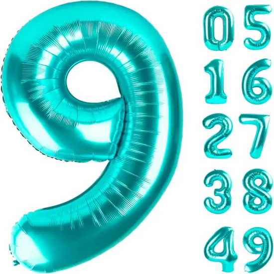 40 Inch Big Teal Blue 9 Balloon Number, Jumbo Giant Happy 9th {1}