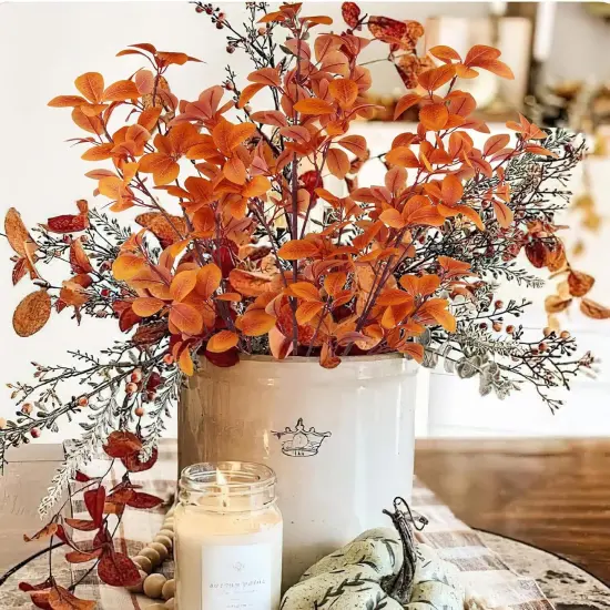 3 Pcs Artificial Fall Leaves with Stems Table Centerpieces Decoration - Orange {5}