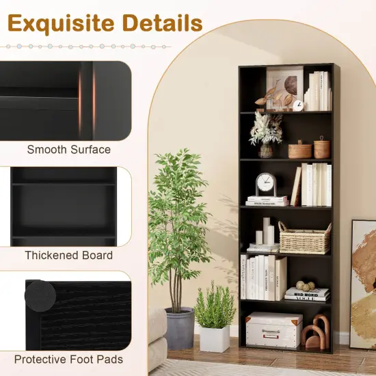 Costway 70" Tall 6-Tier Bookcase with 6 Open Shelves Anti-Toppling Kits for Living Room Brown/Black {12}